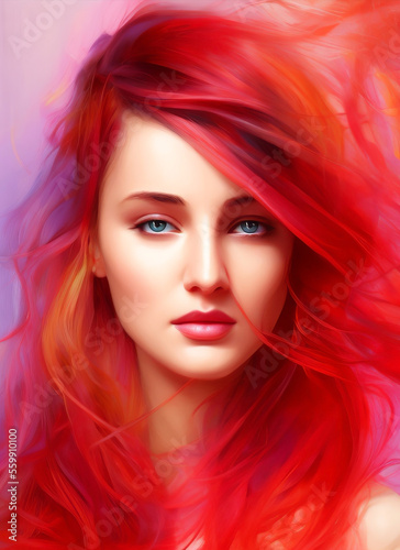 Portrait painting of a beautiful woman. Illustration of a beautiful girl.  Beautiful woman painting. Generative AI