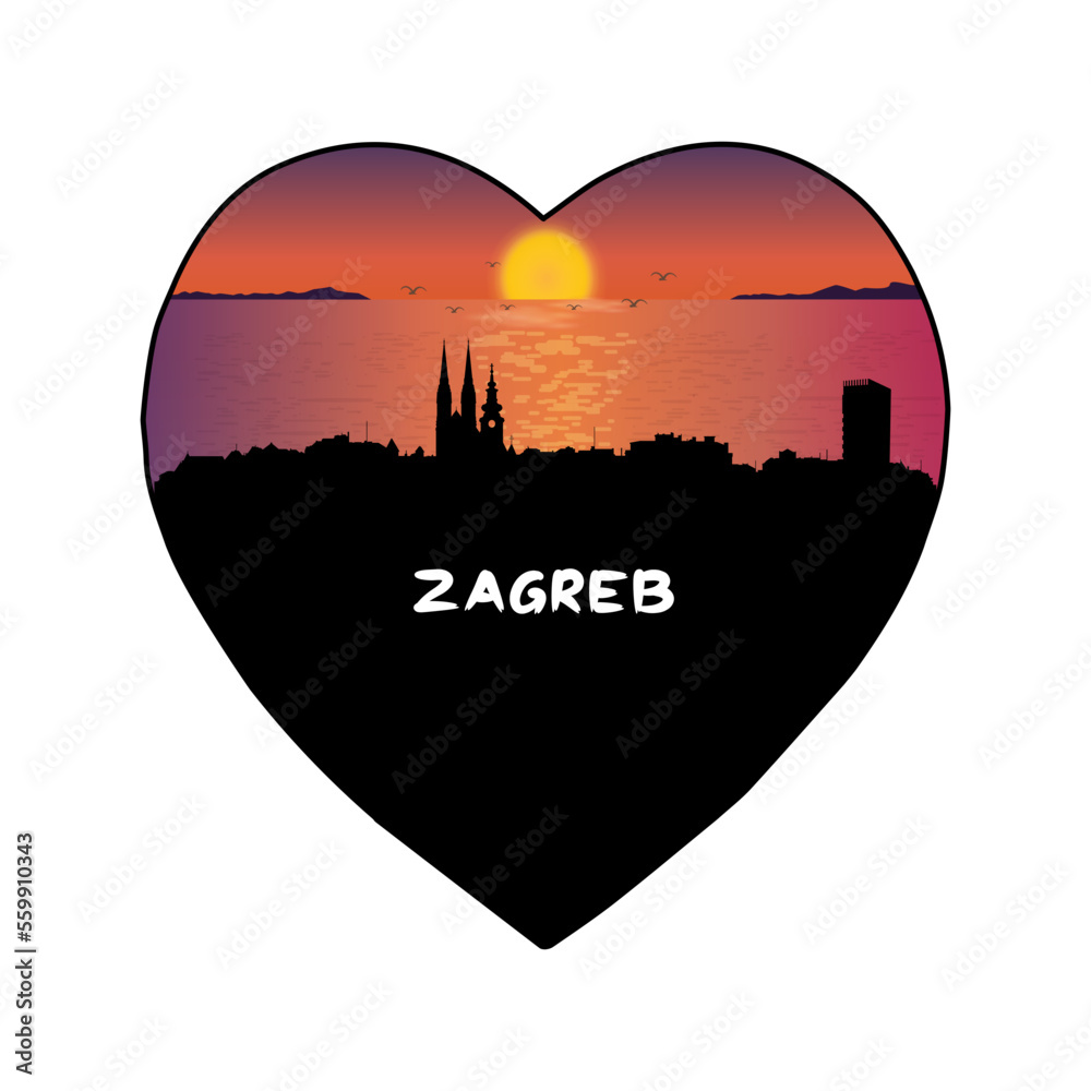 Zagreb Croatia Skyline Silhouette Retro Vintage Sunset Zagreb Lover Travel Souvenir Sticker Vector Illustration SVG EPS