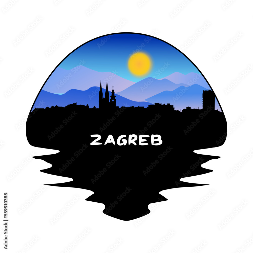 Zagreb Croatia Skyline Silhouette Retro Vintage Sunset Zagreb Lover Travel Souvenir Sticker Vector Illustration SVG EPS