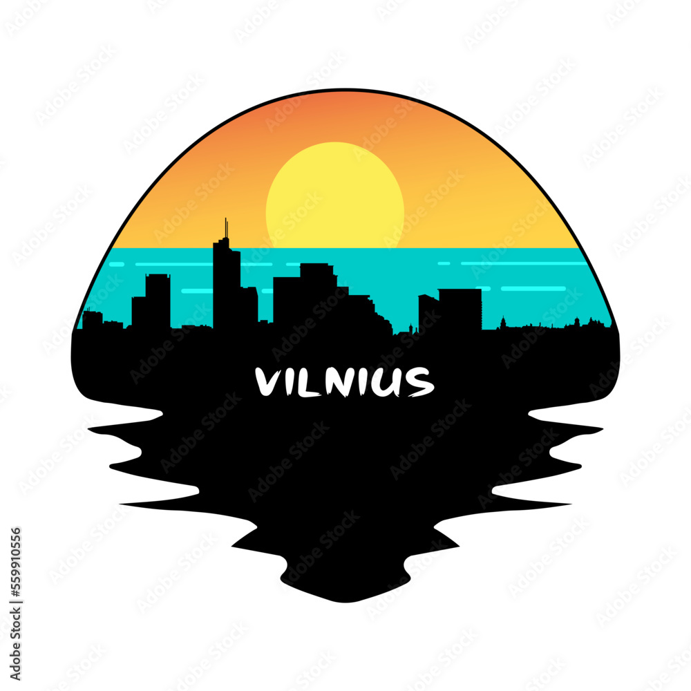 Vilnius Lithuania Skyline Silhouette Retro Vintage Sunset Vilnius Lover Travel Souvenir Sticker Vector Illustration SVG EPS