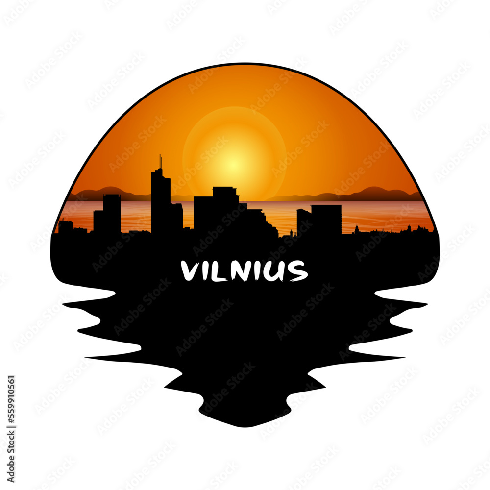 Vilnius Lithuania Skyline Silhouette Retro Vintage Sunset Vilnius Lover Travel Souvenir Sticker Vector Illustration SVG EPS