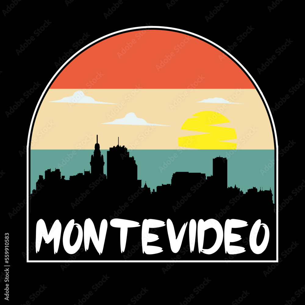 Montevideo Uruguay Skyline Silhouette Retro Vintage Sunset Montevideo Lover Travel Souvenir Sticker Vector Illustration SVG EPS