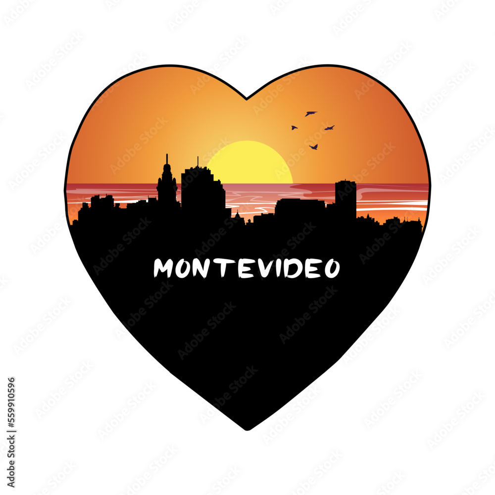 Montevideo Uruguay Skyline Silhouette Retro Vintage Sunset Montevideo Lover Travel Souvenir Sticker Vector Illustration SVG EPS