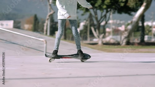 Wallpaper Mural Girl riding on waveboard with two wheels, modern street skate sports of teenagers, casterboard or ripstick for balance ride. Torontodigital.ca