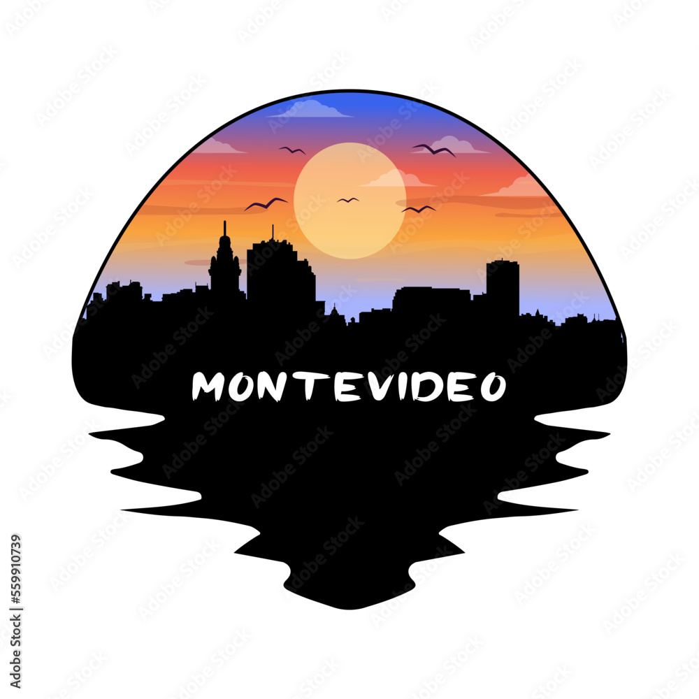 Montevideo Uruguay Skyline Silhouette Retro Vintage Sunset Montevideo Lover Travel Souvenir Sticker Vector Illustration SVG EPS