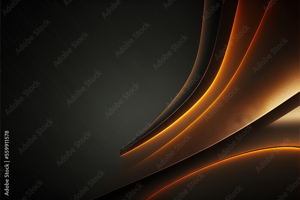  a black and orange abstract background with a curved design on the bottom of the image and a black background with a gold stripe on the bottom of the image and bottom of the image is., ai, Generative - obrazy, fototapety, plakaty 