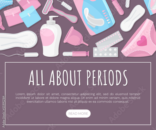Feminine Hygiene Banner with Intimate Sanitary Objects Vector Template