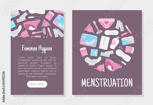 Feminine Hygiene Banner with Intimate Sanitary Objects Vector Template