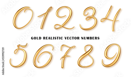 Fotografia Gold 3d realistic numbers isolated PNG