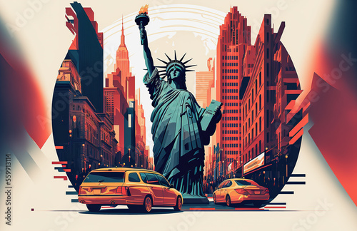 ai midjourney illustration of abstract new york logo with statue of liberty