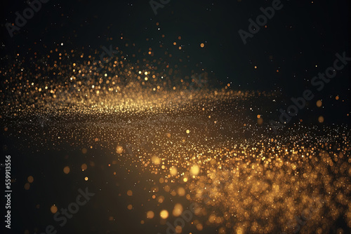 Background with falling golden glitter particles. Generative AI.