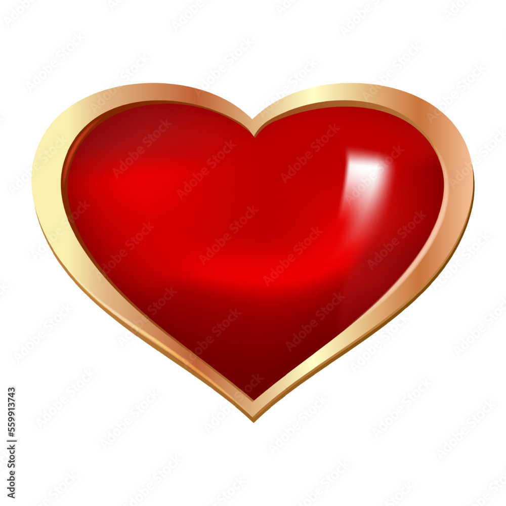 Bright precious red heart in a gold frame, design element and gift for the holiday of Valentine's Day Bright precious red heart in a gold frame, design element and gift for the holiday of Valentine's Day