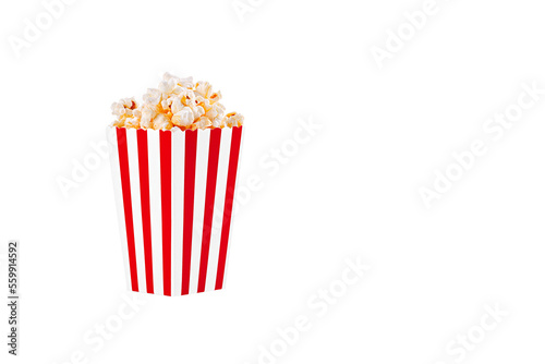 Glass with popcorn on a white background