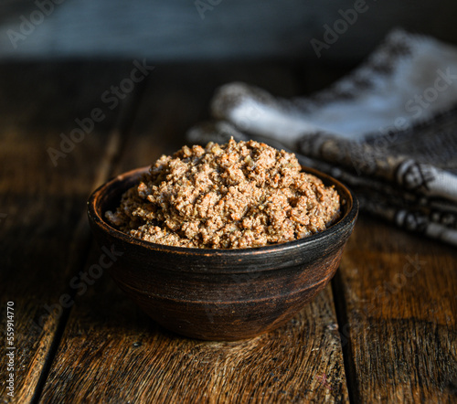Wallpaper Mural Homemade chicken liver pate in a ceramic dish on a wooden background. Torontodigital.ca