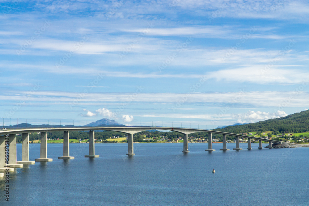 A bridge leads over a fjord