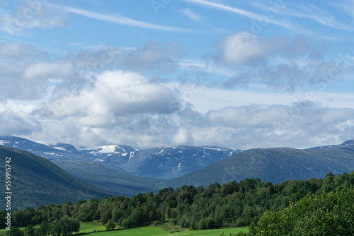 Snowy mountains in Norwegian summer