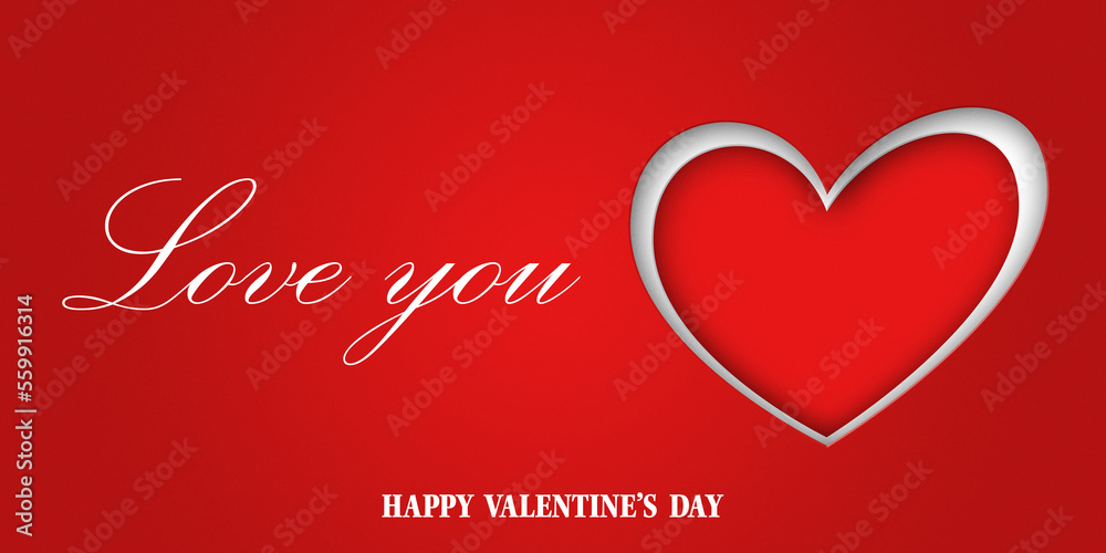 Valentine's Day Red Card Background with White Love You Text and Big Heart on Right Side Valentine's Day Red Card Background with White Love You Text and Big Heart on Right Side