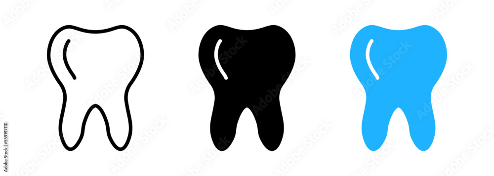 Tooth icon with long shadow. Sign for dentistry clinic. Orthodontics concept. eps 10