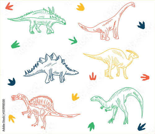 Dinosaur skeleton set diplodocus, triceratops, t-rex, stegosaurus, parasaurolophus etc.
