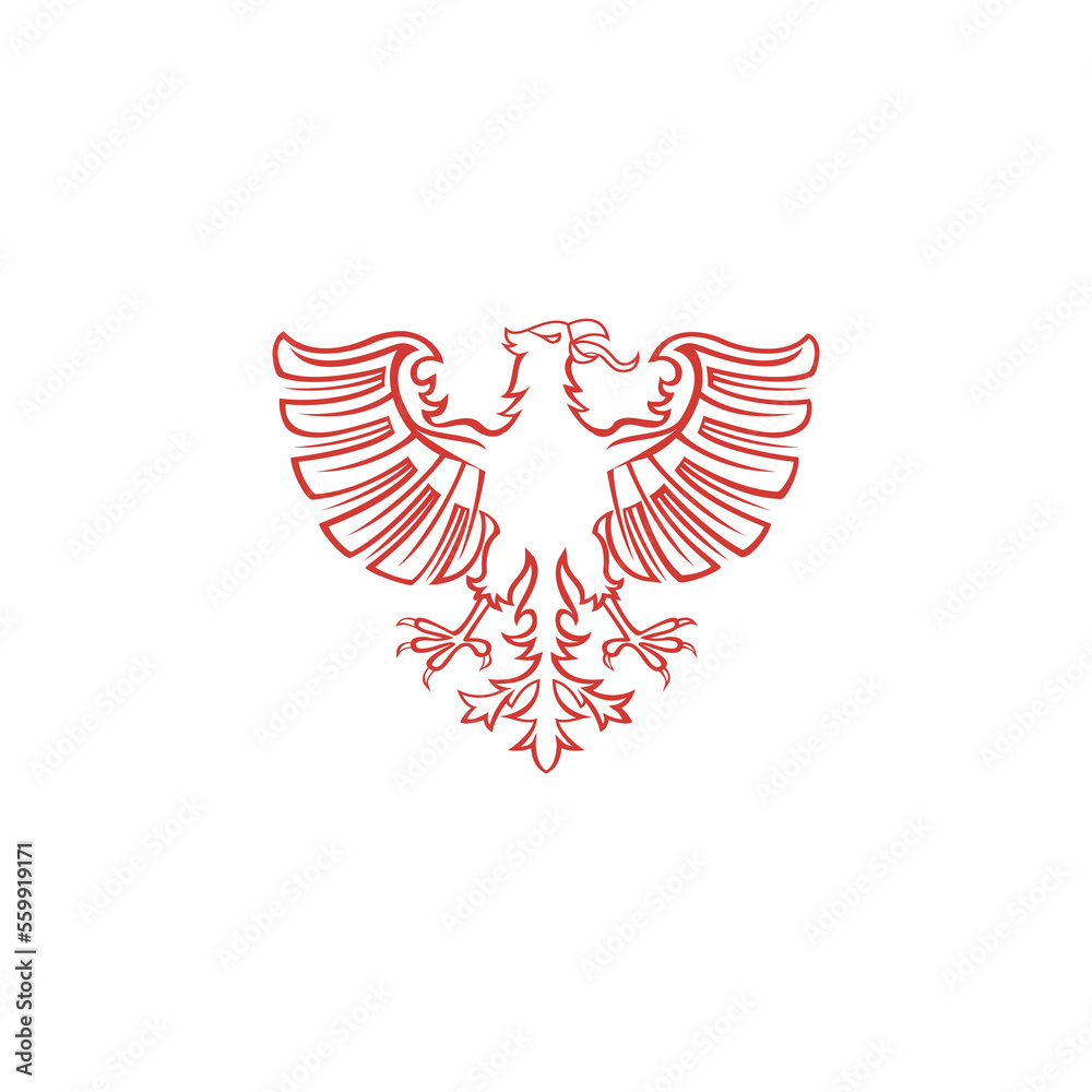 Fototapeta premium Red heraldic eagle logo design with white background