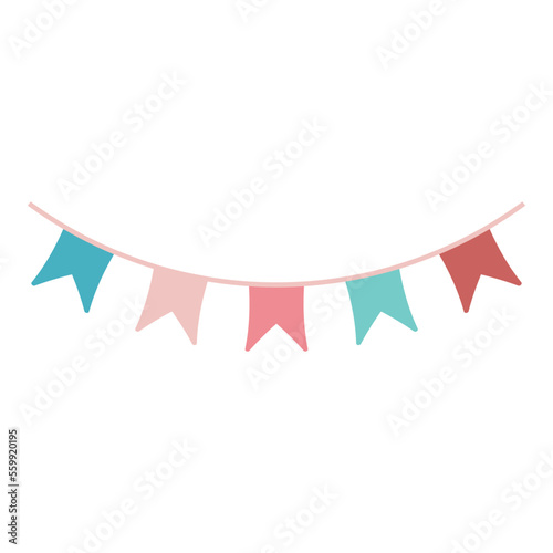 Party flag decoration hand drawn flat illustration isolated