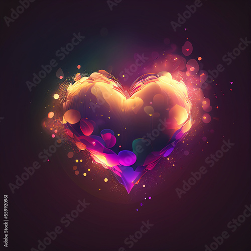 romantic background for valentine's day with heart, magic light and bokeh. AI Generated