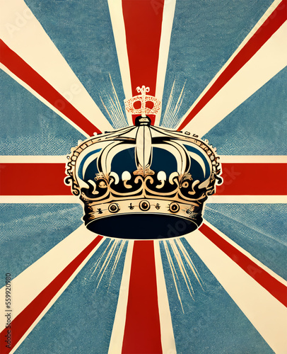 Leinwand Poster Creative british style background with flowers and united kingdom uk flag, AI ge