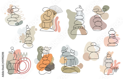 Fotografija Zen stone cairns set in simple abstract doodle style vector illustration with sh