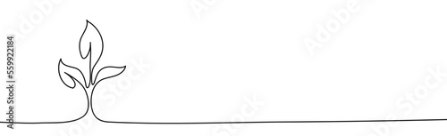 Single continuous line art growing sprout. One line plant vector illustration
