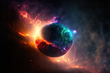 nighttime nebula, cosmic flares, and planet. Generative AI