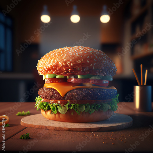 Cheeseburger Ai Generative Illustration photo