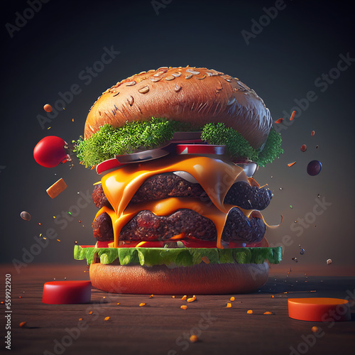 Cheeseburger Ai Generative Illustration photo