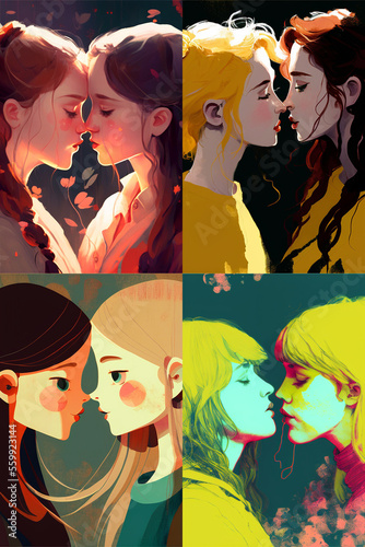 girls in love in anime style  illustration  generative ai