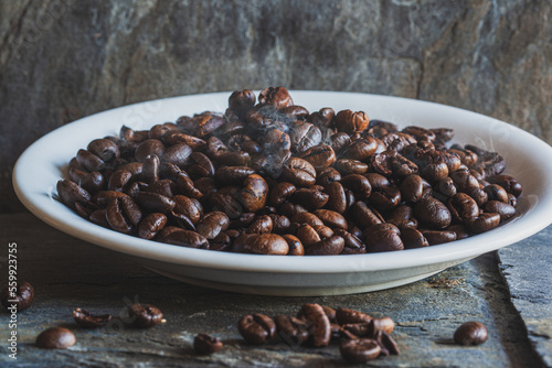 Coffee beans, fresh and roasted for delicious espresso