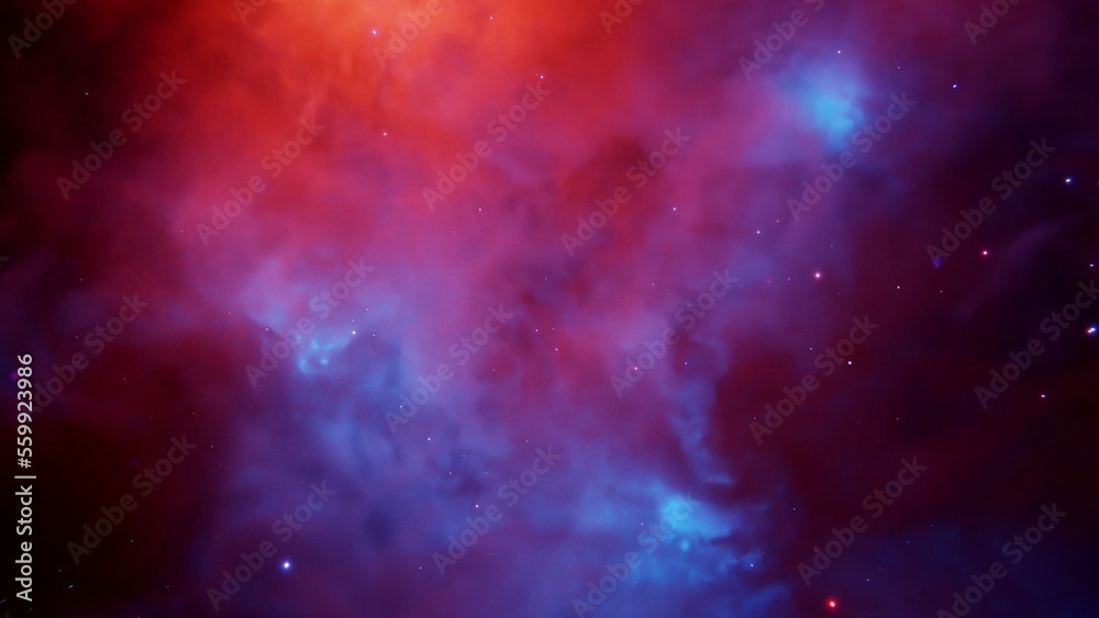 Blue purple pink and yellow nebula galaxy with stars and constellations