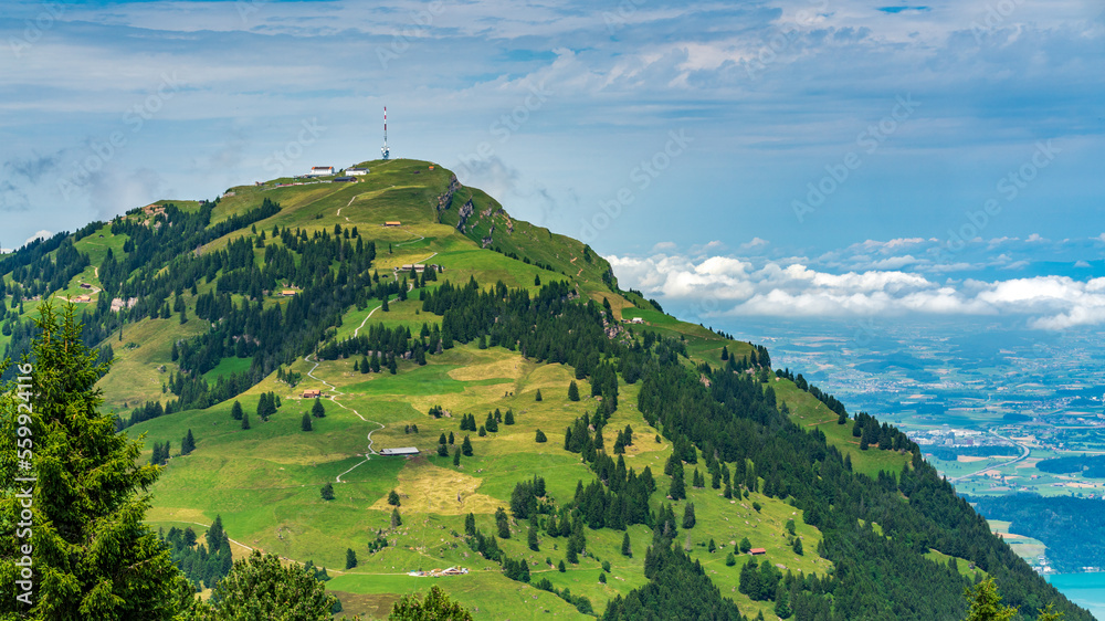 Switzerland 2022, Beautiful view of the Alps from Rigi Kulm. Rigi.