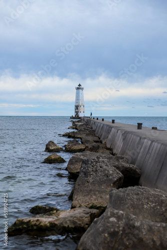 lighthouse on the shore of the lake Michigan