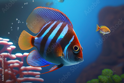 Red and Blue fish in aquarium, Generative AI 