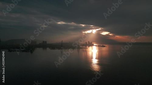 Aerial view of Izmir. Izmir is the third largest city in Turkey with a population of around 4 million, the second biggest port after Istanbul, and a very good transport hub. High quality 4k footage photo