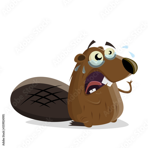 funny cartoon beaver is crying