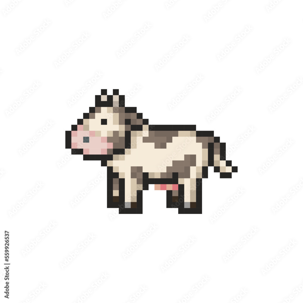 Fototapeta premium Black and white cow, animal pixel art