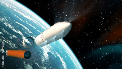 Space launch of an interplanetary space station. 4K. 3d animation. 3840x2160.