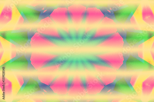 Abstract, Gold Horizontal Lines, over a Floral Red and Green Pattern, within a Border