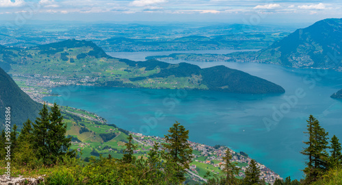 Switzerland 2022, Beautiful view of the Alps from Niederbauen. Lake Luzern.