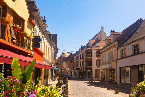 Streets of Sens old town with medieval houses, Yonne department, north-central France