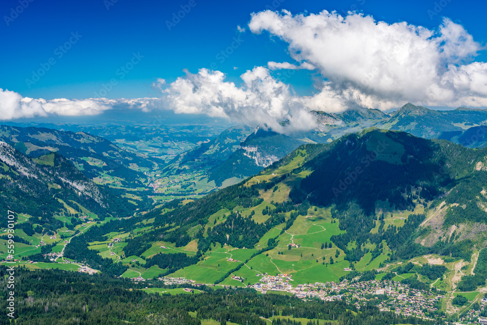 Switzerland 2022, Beautiful view of the Alps from Brienzer Rothorn. Sorenberg.