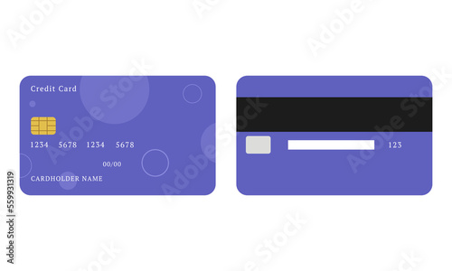 purple card. Credit card payment. Vector flat style illustration.