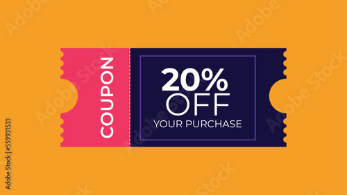 20 off coupon, illustration of a ticket format card