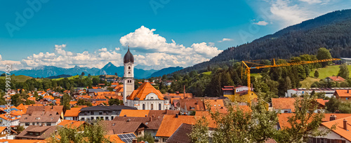 Beautiful alpine summer view with a church near Nesselwang, Allgaeu, Bavaria, Germany