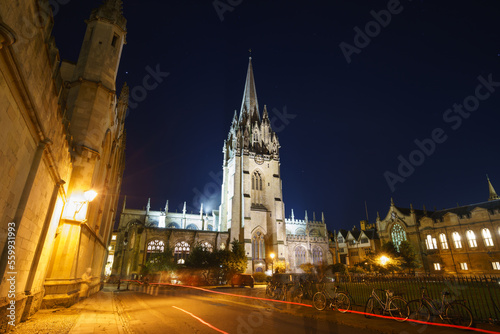 St. Mary's church at night in Oxford. England